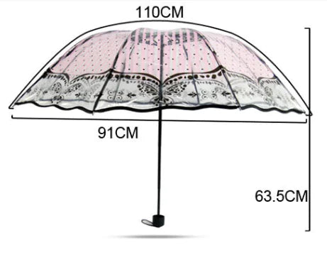 Transparent Black Floral Folding Umbrella