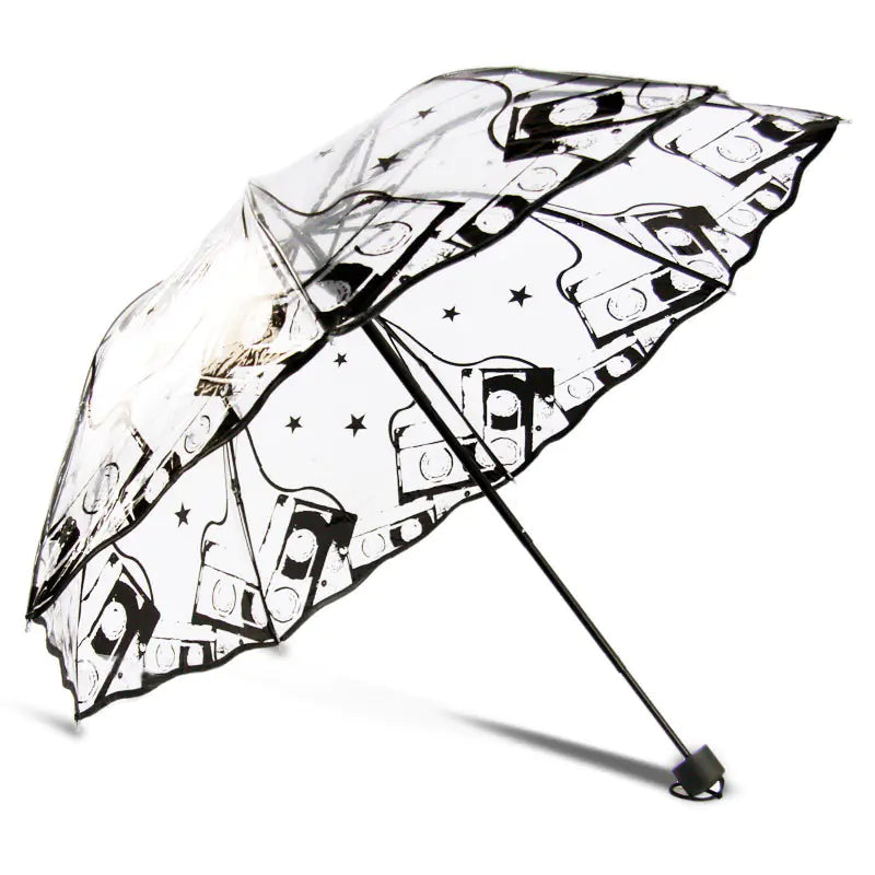 Transparent Black Floral Folding Umbrella
