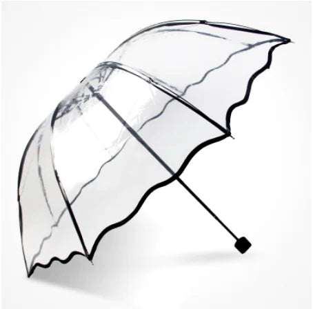 Transparent Black Floral Folding Umbrella