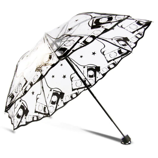 Transparent Black Floral Folding Umbrella